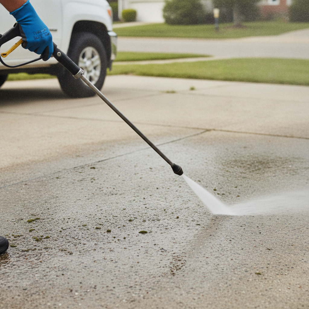 Driveway Pressure Washing no peoples faces just hand