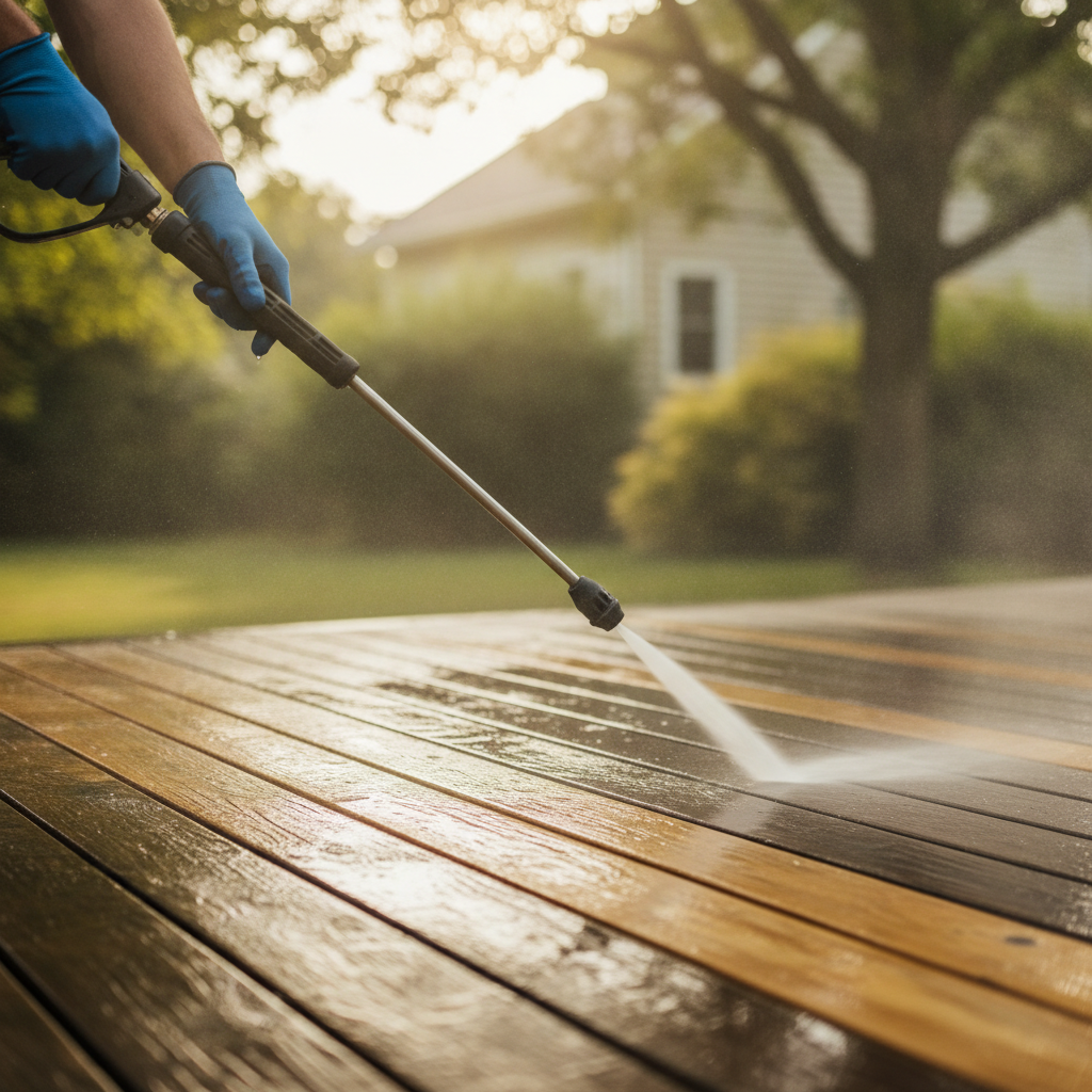 Deck Pressure Washing no peoples faces just hand